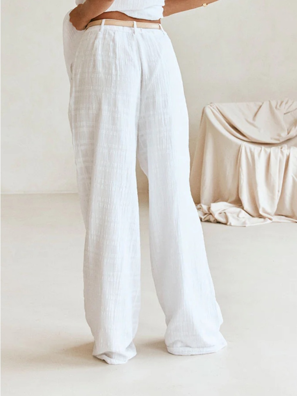 Sabo Skirt White High-Rise Wide-Leg Linen-Blend Pants - Picture 2 of 5